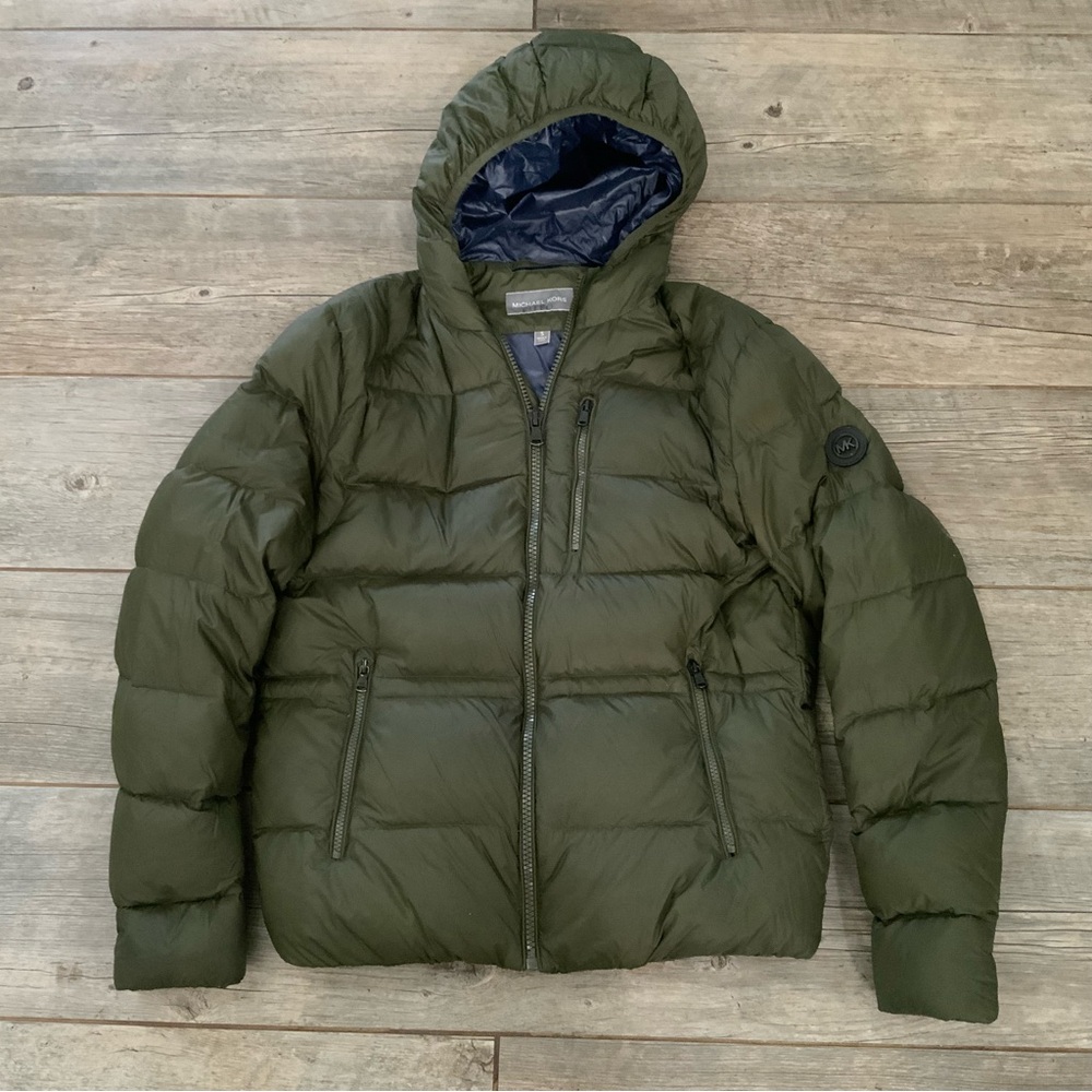 Michael Kors Men’s Small Olive Green Down Blend Quilted Puffer Full Zip Jacket